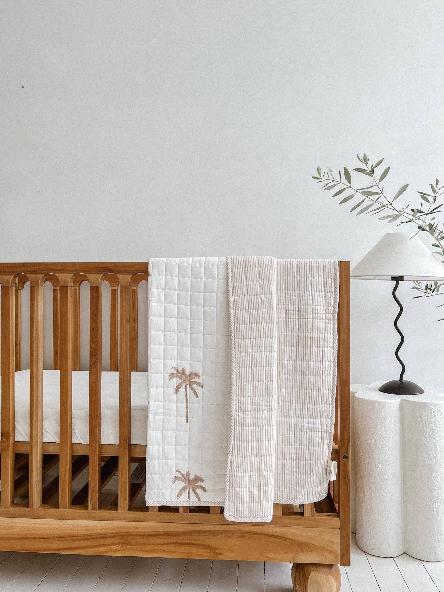 Kantha Cot Quilt ~ Nude Palm